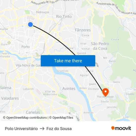 Polo Universitário to Foz do Sousa map