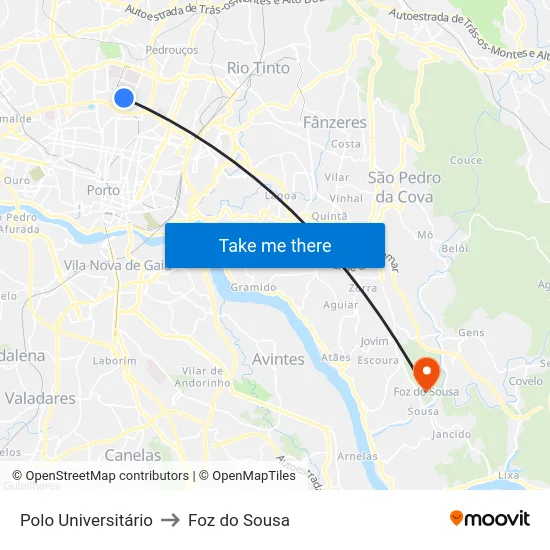 Polo Universitário to Foz do Sousa map