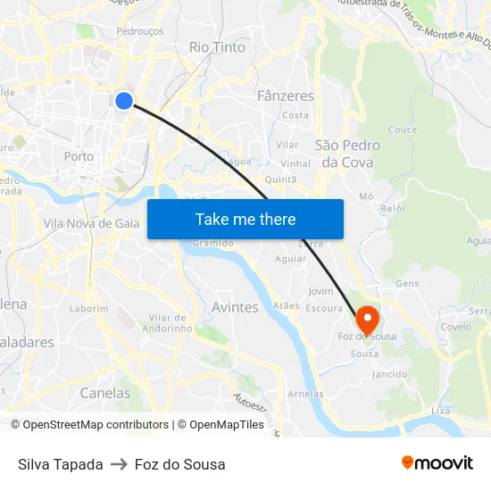 Silva Tapada to Foz do Sousa map