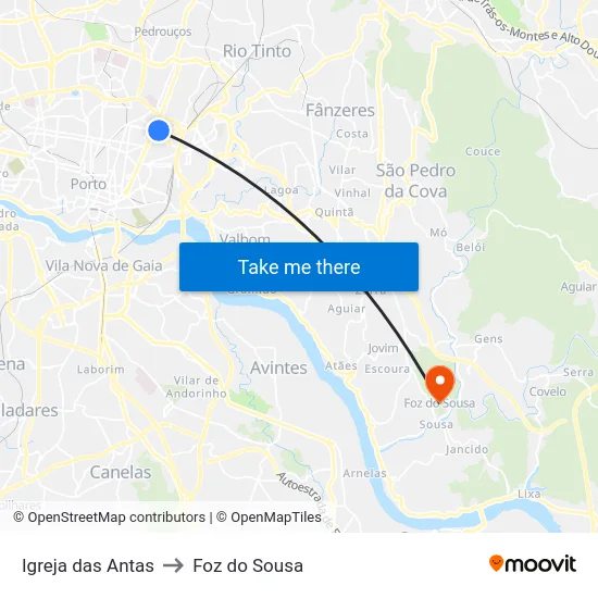 Igreja das Antas to Foz do Sousa map