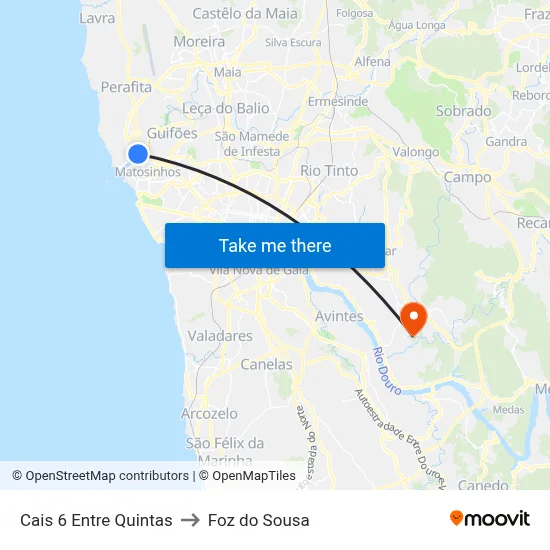 Cais 6 Entre Quintas to Foz do Sousa map