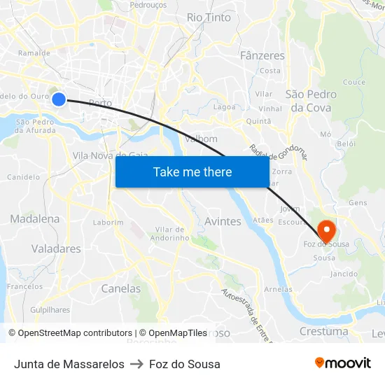 Junta de Massarelos to Foz do Sousa map