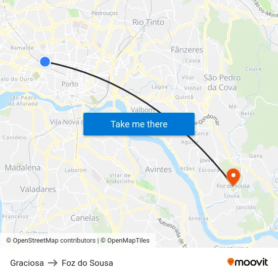 Graciosa to Foz do Sousa map