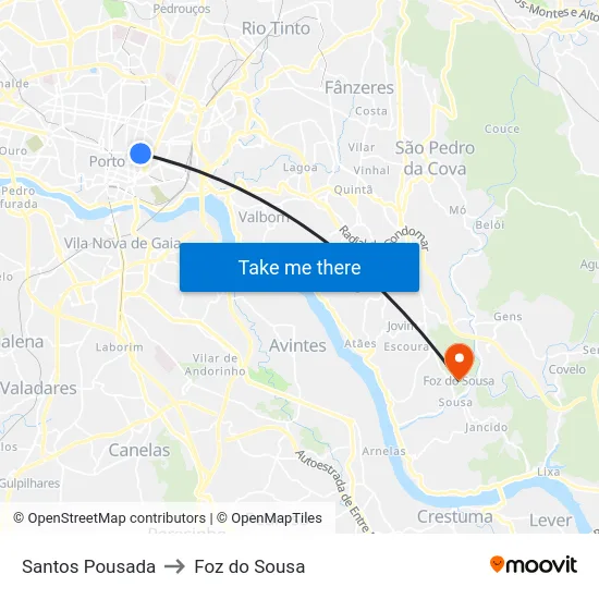 Santos Pousada to Foz do Sousa map