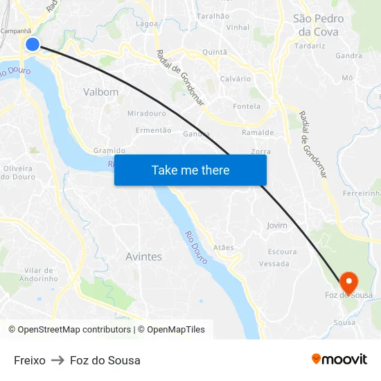 Freixo to Foz do Sousa map