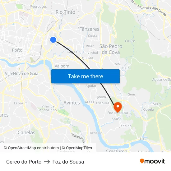 Cerco do Porto to Foz do Sousa map