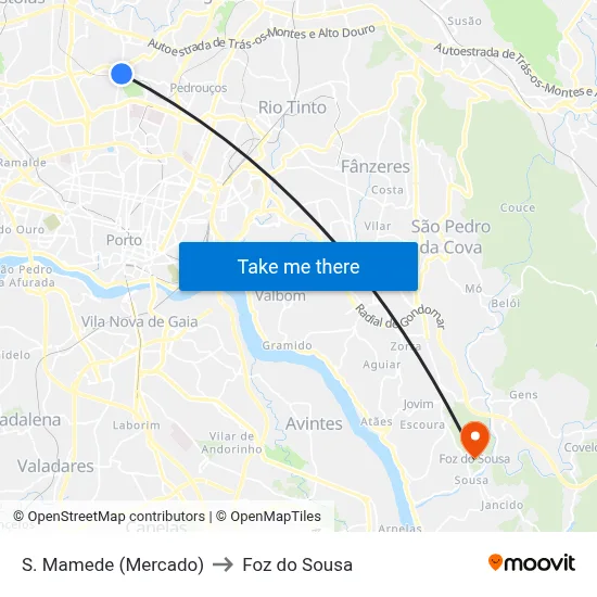 S. Mamede (Mercado) to Foz do Sousa map