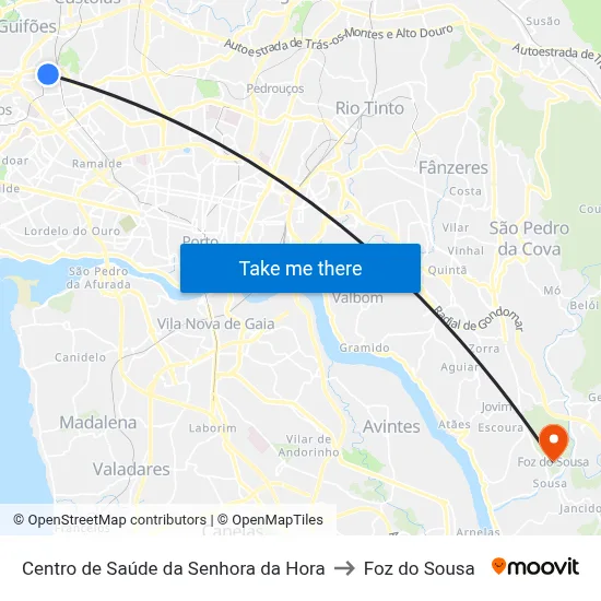 Centro de Saúde da Senhora da Hora to Foz do Sousa map