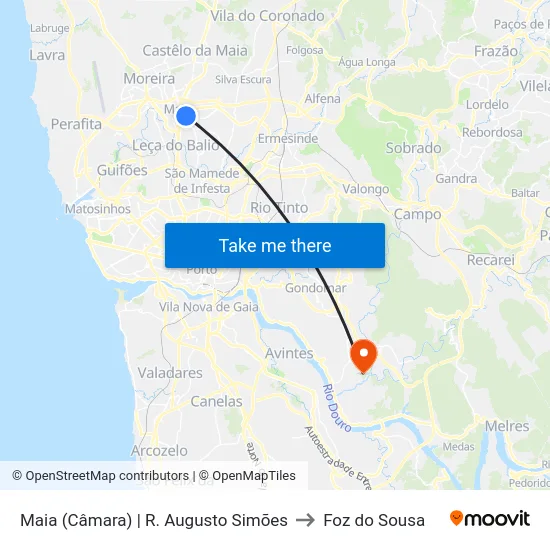 Maia (Câmara) | R. Augusto Simões to Foz do Sousa map