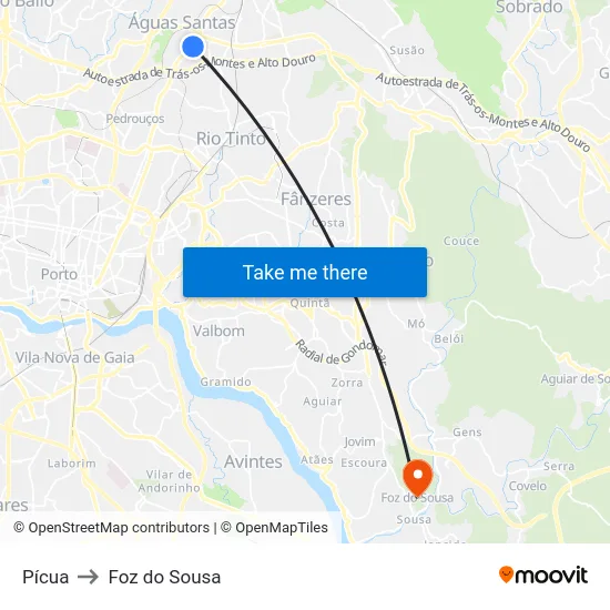 Pícua to Foz do Sousa map