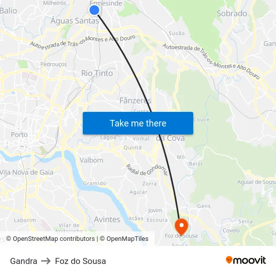 Gandra to Foz do Sousa map