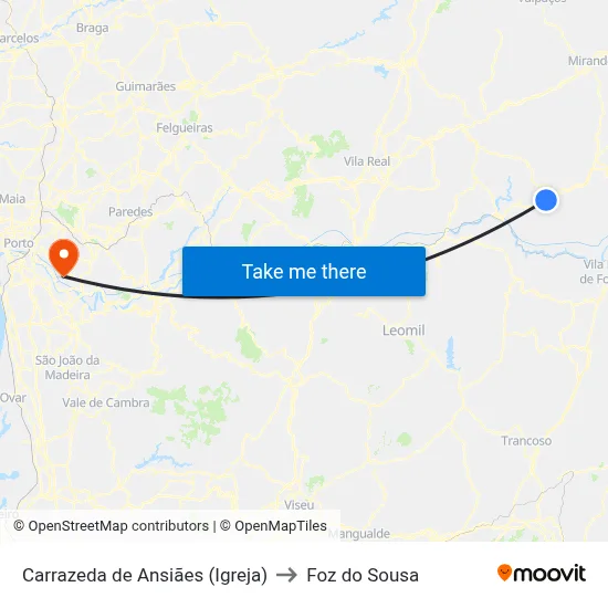 Carrazeda de Ansiães (Igreja) to Foz do Sousa map