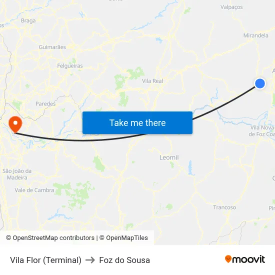 Vila Flor (Terminal) to Foz do Sousa map