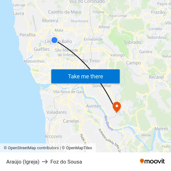 Araújo (Igreja) to Foz do Sousa map