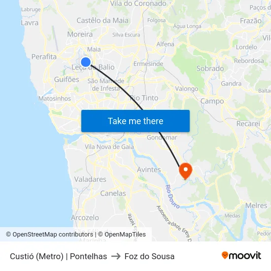Custió (Metro) | Pontelhas to Foz do Sousa map