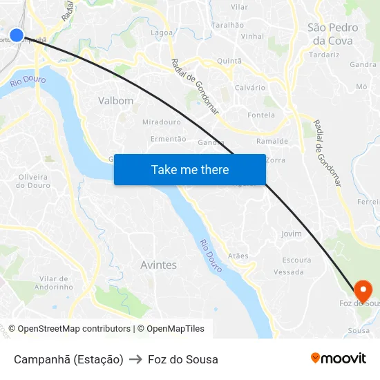 Campanhã (Estação) to Foz do Sousa map