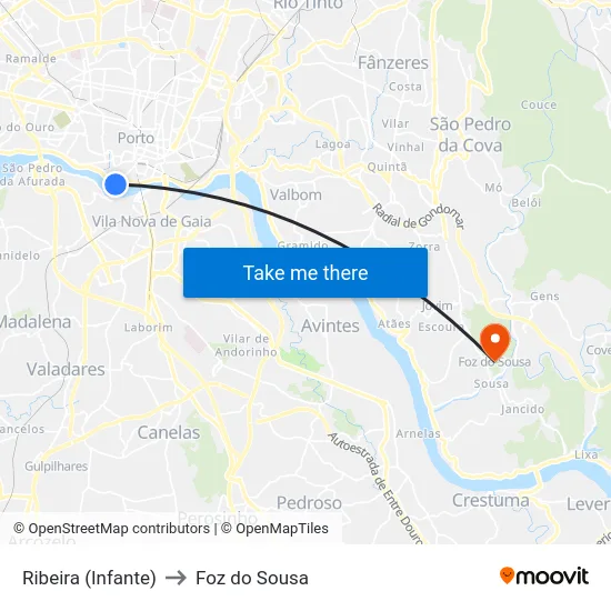 Ribeira (Infante) to Foz do Sousa map
