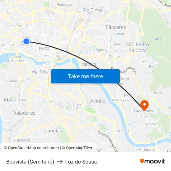 Boavista (Cemitério) to Foz do Sousa map