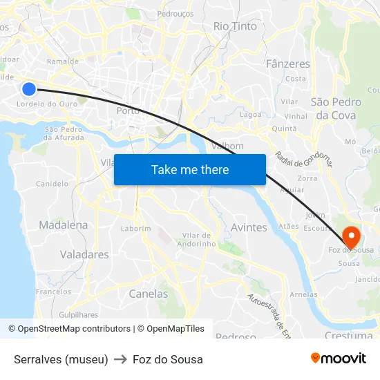 Serralves (museu) to Foz do Sousa map