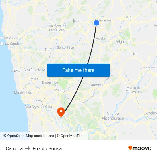 Carreira to Foz do Sousa map