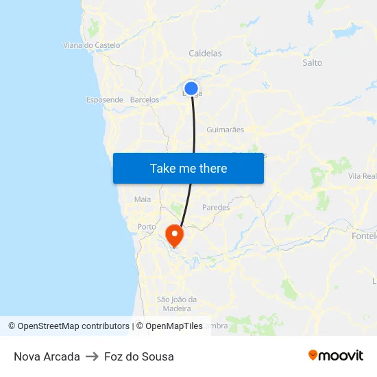 Nova Arcada to Foz do Sousa map
