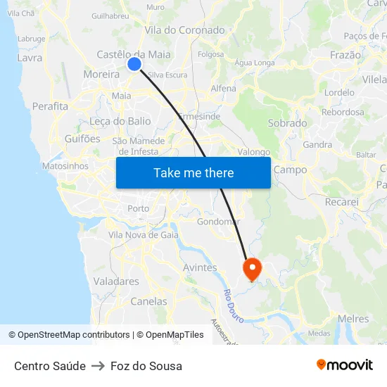 Centro Saúde to Foz do Sousa map