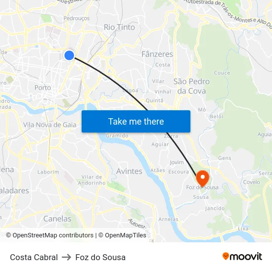 Costa Cabral to Foz do Sousa map