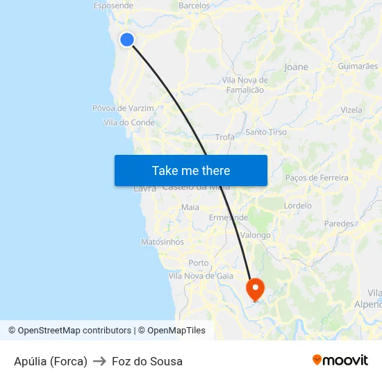 Apúlia (Forca) to Foz do Sousa map