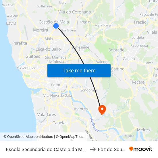 Escola Secundária do Castêlo da Maia to Foz do Sousa map