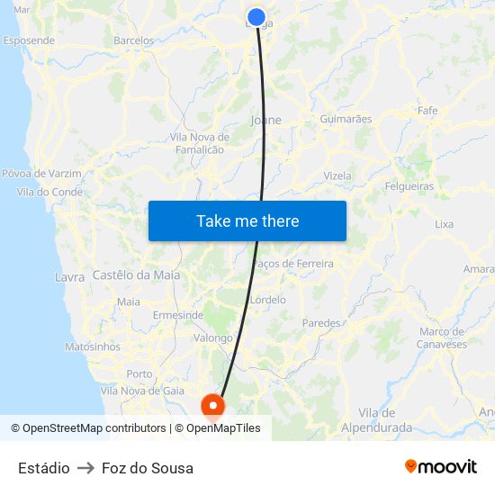 Estádio to Foz do Sousa map