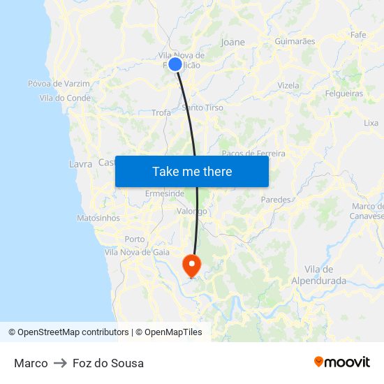 Marco to Foz do Sousa map