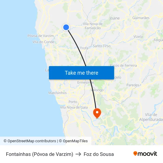 Fontaínhas (Póvoa de Varzim) to Foz do Sousa map