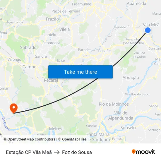 Estação CP Vila Meã to Foz do Sousa map