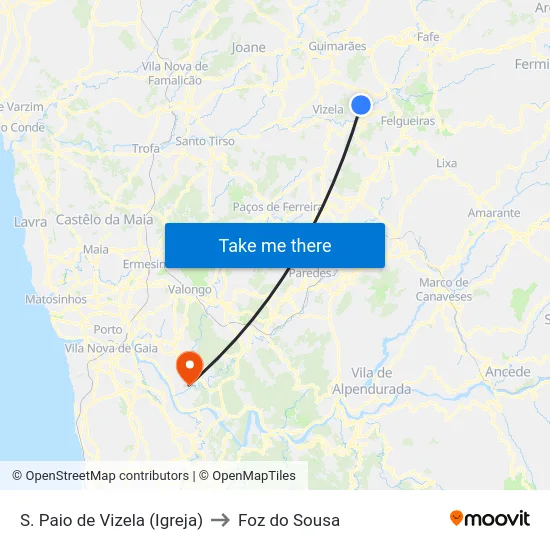S. Paio de Vizela (Igreja) to Foz do Sousa map