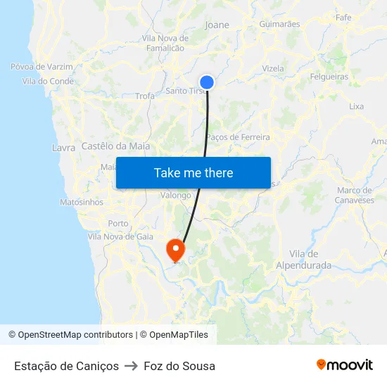 Estação de Caniços to Foz do Sousa map