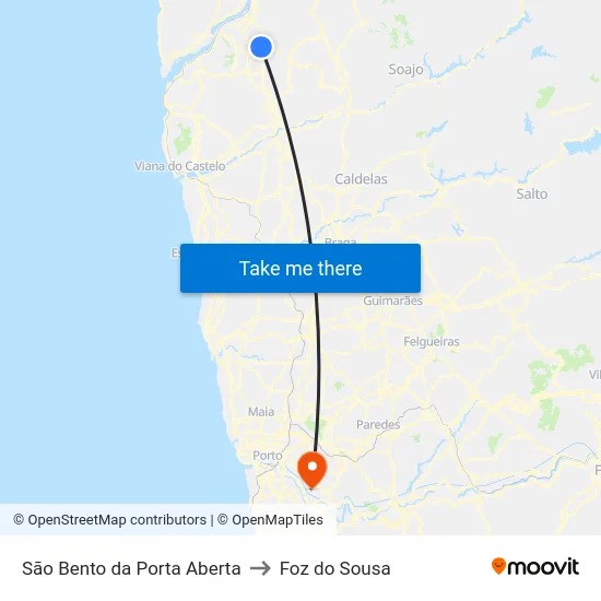 São Bento da Porta Aberta to Foz do Sousa map