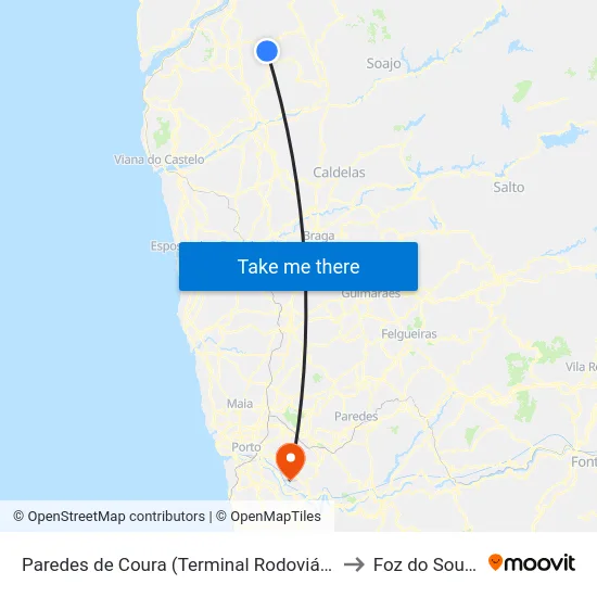Paredes de Coura (Terminal Rodoviário) to Foz do Sousa map