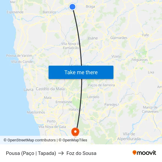 Pousa (Paço | Tapada) to Foz do Sousa map