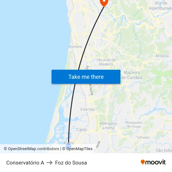 Conservatório A to Foz do Sousa map