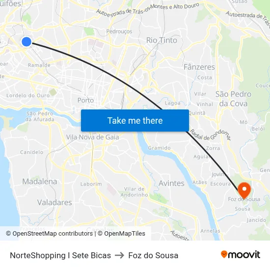 NorteShopping I Sete Bicas to Foz do Sousa map