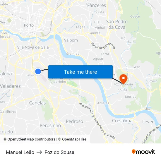 Manuel Leão to Foz do Sousa map