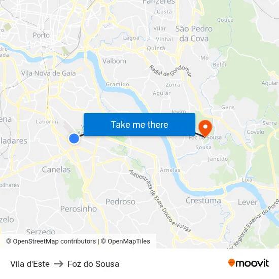 Vila d'Este to Foz do Sousa map
