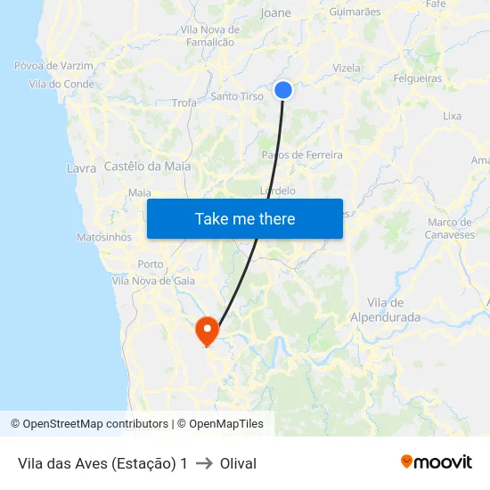 Vila das Aves (Estação) 1 to Olival map