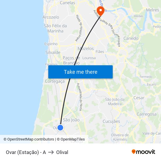 Ovar (Estação) - A to Olival map