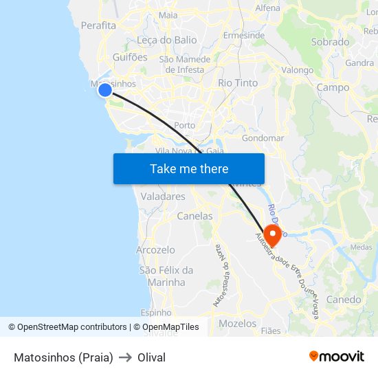 Matosinhos (Praia) to Olival map