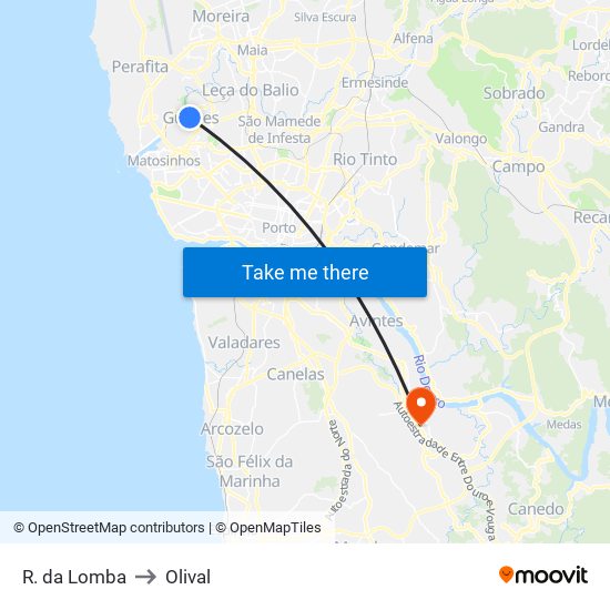 R. da Lomba to Olival map