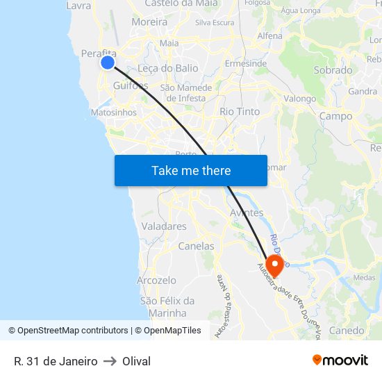 R. 31 de Janeiro to Olival map