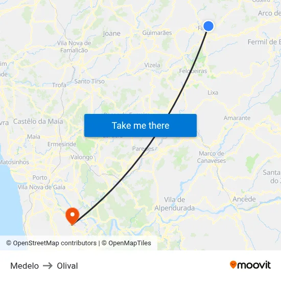 Medelo to Olival map