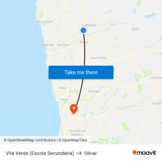 Vila Verde (Escola Secundária) to Olival map