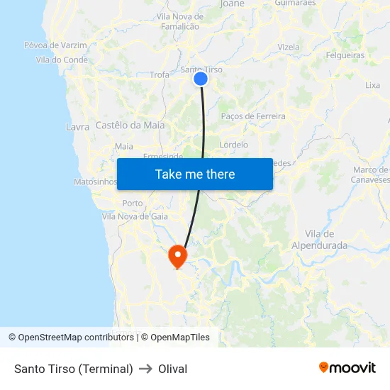 Santo Tirso (Terminal) to Olival map